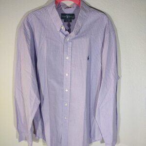 Ralph Lauren Shirt Men's Classic Fit XL Light Purple Plaid Button Up